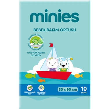 Minies 60 x 90 cm Bebek Bakım Örtüsü 10 Adet Sızdırmaz Dış Yüzey ile Rahat