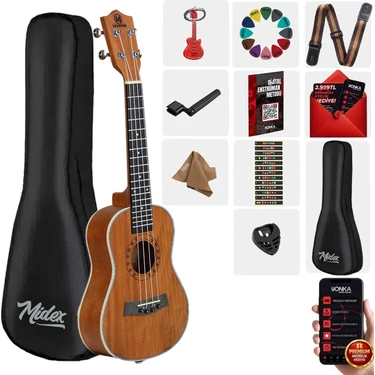 Rennes Maxword MU-24 PRO 24" Yüksek Maun Concert Ukulele Seti Doğal Renk ile Premium Ses