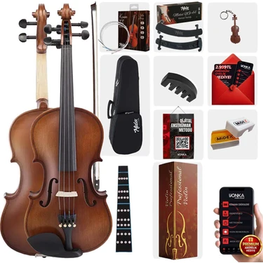 Midex LMA-544TYS 4/4 Profesyonel Keman 4/4 Tam Boy (Yastık Susturucu Yedek Tel Çanta Yay