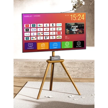 Cletech Masif Ahşap Şövalye Tipi Tv Standı 45"-65" | Raflı | 45° Döner | 40 kg Taşıma