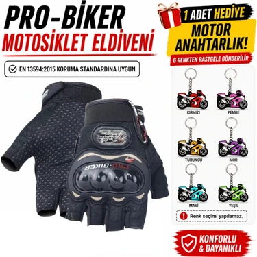 Prosev Pro-Bıker Darbeli Yarım Parmak Bedenli Motosiklet Eldiveni (Anahtarlık Hediyeli) En