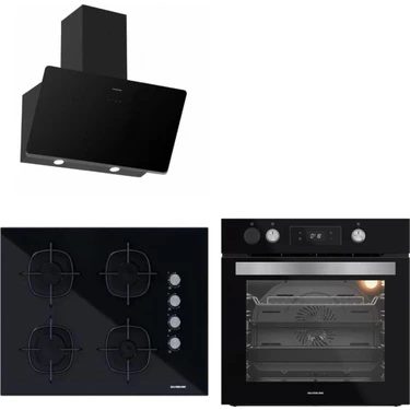 Silverline Buhar Destekli + Airfryer 3457 Soho - CS5665B01 65CM - BO65P4B01 Siyah Cam Ankastre
