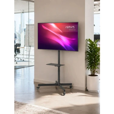 Cletech Tekerlekli Tv Standı 32"-55" | Ekonomik Seri | Yükseklik Ayarlı | Raflı | 35 kg