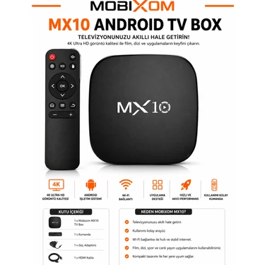 Mobixom MX10 Android Tv Box 4K Ultra Hd Medya Oynatıcı + Kumandalı Smart Tv