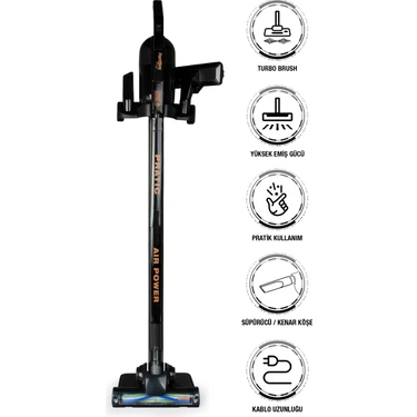 Fantom Pratic Aır Power P 1250  Siyah Torbasız Dönebilen Turbo Başlıklı Dikey