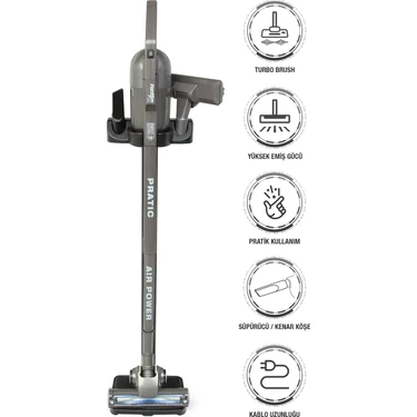 Fantom Pratic Aır Power P 1250 Antrasit Torbasız Dönebilen Turbo Başlıklı Dikey