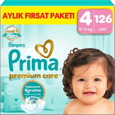 Prima PremiumCare Bebek Bezi Aylık Fırsat Paketi 4 Numara 126 Adet