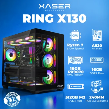 Xaser Ring X130 Ryzen 7 5700X 16GB Ram 512GB M.2 Nvme SSD 16GB RX9070 Masaüstü Oyuncu