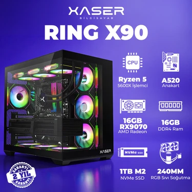 Xaser Ring X90 Ryzen 5 5600X 16GB Ram 1tb M.2 Nvme SSD 8gb 16GB RX9070 Masaüstü Oyuncu