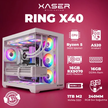 Xaser Ring X40  Ryzen 5 5600 16GB Ram 1tb M.2 Nvme SSD 8gb 16GB RX9070 Masaüstü Oyuncu
