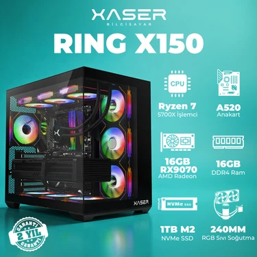 Xaser Ring X150 Ryzen 7 5700X 16GB Ram 1tb M.2 Nvme SSD 16GB RX9070 Masaüstü Oyuncu