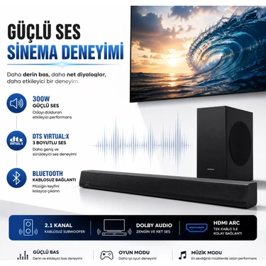 Samsung 300W Güçlü Dolby Audio ve Dts Virtual x Destekli Soundbar Optik USB Bluetooth Tv Telefon