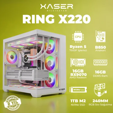 Xaser Ring X220 Ryzen 5 7500F 16GB Ddr5 Ram 1tb M.2 Nvme SSD 16GB RX9070 Masaüstü Oyuncu