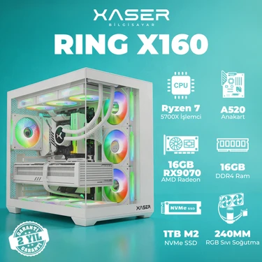 Xaser Ring X160 Ryzen 7 5700X 16GB Ram 1tb M.2 Nvme SSD 16GB RX9070 Masaüstü Oyuncu
