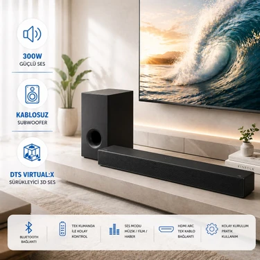 Samsung Dolby Audio ve Dts Ses Teknolojili 300W Soundbar Ev Sinema Sistemi Bluetooth USB Optik Ile