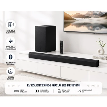Samsung Dolby Audio Destekli 2.1 Kanal Profesyonel Soundbar Sistemi Kablosuz Bas Hoparlörü Içeren