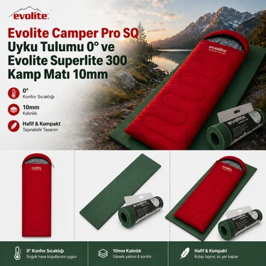 Evolite Camper Pro Sq 0°c Dikdörtgen Uyku Tulumu + Superlite 300 10MM Kamp Matı