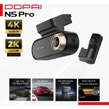 DDPAI N5 Pro Dual Araç Kamerası 4k+2k 4g Wifi 6 Gps Radar Park Gece Görüş