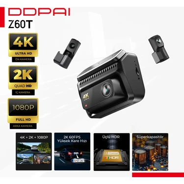 DDPAI Z60T Araç Kamerası 4K+2K+1080P 4g Gps Gece Görüş Park Modu Wifi
