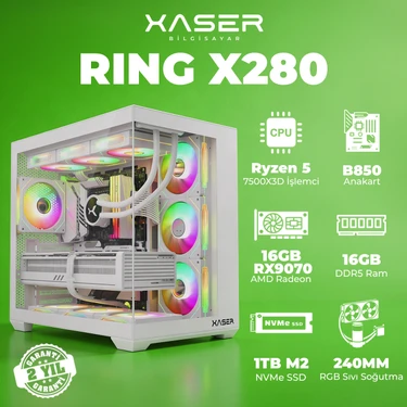 Xaser Ring X280 Ryzen 5 7500X3D 16GB Ddr5 Ram 1tb M.2 Nvme SSD 16GB RX9070 Masaüstü Oyuncu