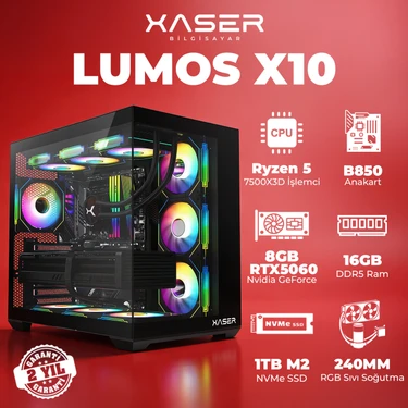 Xaser Lumos X10 Ryzen 5 7500X3D 16GB Ddr5 Ram 1tb M.2 Nvme SSD 8gb RTX5060 Masaüstü Oyuncu