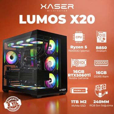 Xaser Lumos X20 Ryzen 5 7500X3D 16GB Ddr5 Ram 1tb M.2 Nvme SSD 16GB RTX5060 Ti Masaüstü Oyuncu