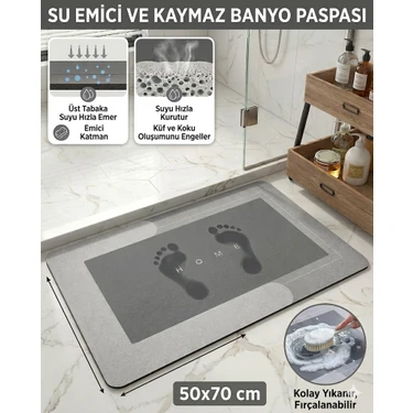 Su Emici Banyo Paspası Kaymaz Tabanlı Su Emici Yapı 50 x 70 cm 