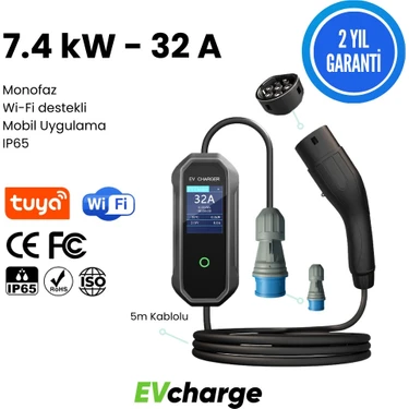 Evcharge Elektrikli Araç Taşınabilir Şarj Cihazı 7 Kw /
