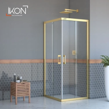 İkon Duş Sistemleri Gold Şeffaf Kare Duş Kabini