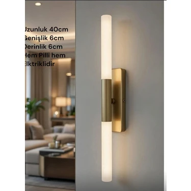 Clasy World Modern Eskitme Pilli ve Elektrikli Günışığı Ledli 1 Adet Adet Duvar Aplik 37CM Pilli