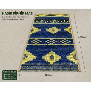 Belirtilmemiş Hasır Piknik Matı 235X120 cm – Katlanabilir Plaj & Kamp Matı – Suya Dayanıklı Piknik