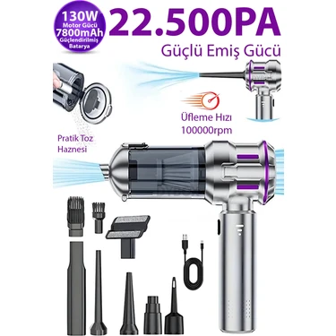 Dybox 22500PA 130W 7800 Bataryalı Güçlü Portatif Vakumlu Kablosuz Üflemeli Mini Araç
