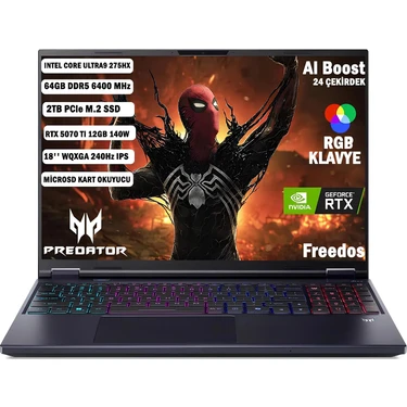 Acer Predator PHN18-72 Core Ultra9 275HX 64 GB 2 TB RTX 5070TI 18'' WUXGA IPS 240 Hz Freedos