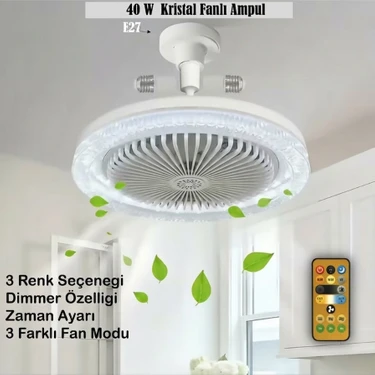 SeckinStore Uzaktan Kumandalı Kristal Pervane LED Ampul - 3 Kademe Fanlı, 3 Renk Seçenekli E27