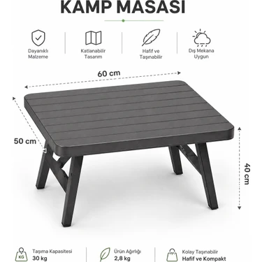 Cabbaroğlu Ticaret 50X60 Katlanabilir Kamp Masası – Taşınabilir Piknik Masası – Dayanıklı ve Hafif