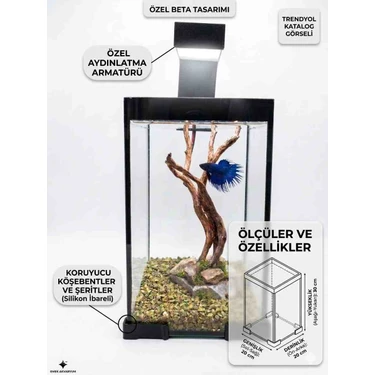 Yeni Nesil Armatürlü Nano Akvaryum Beta House 20 x 20 x