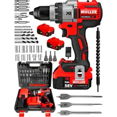 Pro Müller Germany V-Power 5800 Darbeli Xr Li-Ion Çift Akülü Vidalama Matkap 5 Ah 58 V Yüksek