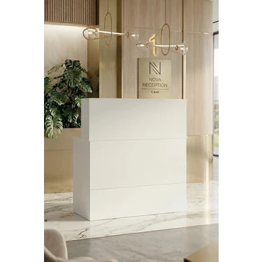 Yurudesign Vario H Beyaz Ofis Karşılama Bankosu Ahşap 90x40 cm Modern Tasarım 1 Parça