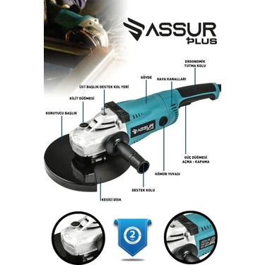 Assur 2200W Metal Şanzıman 230mm Büyük Spiral