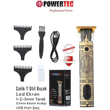 Powertec TR-1220 Pro Usb Şarjlı Dijital T-Bıçak Sakal Vücut Kıl Tüy Alma Kadın Erkek Epilasyon