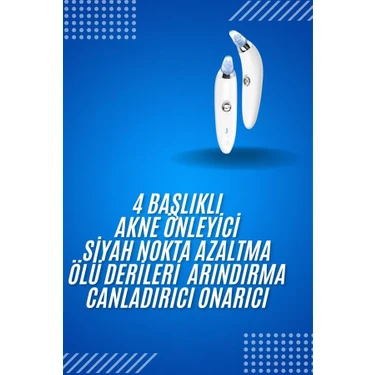 İlanib Ticaret 4 Başlıklı Pilli Vakumlu Siyah Nokta Temizleyici Akne ve Sivilce