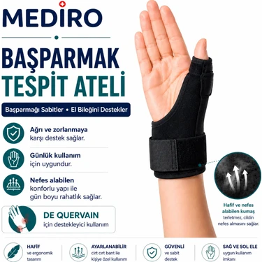 Mediro Romed MEDİRO Başparmak Tespit Ateli St DEQUARVİN ORTEZİ SAG VE SOL UYUMLU STANDART