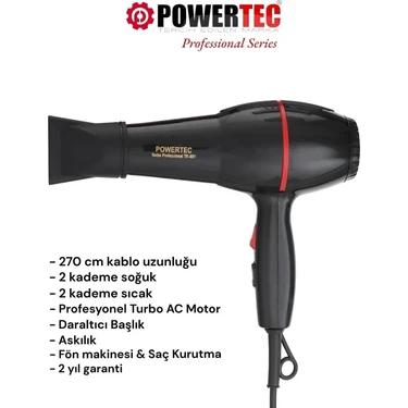 Powertec TR-801 Profesyonel Saç Kurutma & Fön Makinesi -