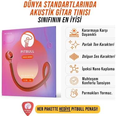 Pitbull Strings Venus Series Vag 11-52 Akustik Gitar Teli El Takım 011-052 Kararmaya Karşı