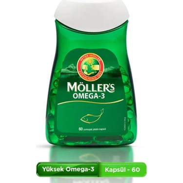 Möller's Omega 3 Kapsül 60 Adet;IFOS Onaylı, EPA 640 mg, DHA 480 mg, saf balık yağı. Günlük omega-3