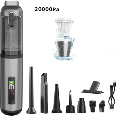 Azurtech 20000PA Güçlü Vakum Araç Süpürgesi 6000MAH Bataryalı Üflemeli LED