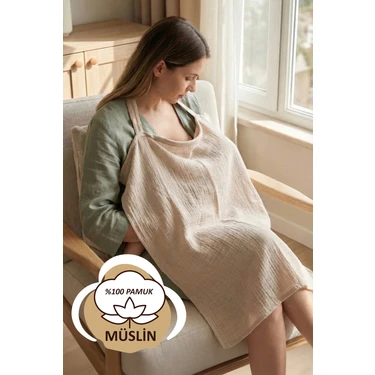 Hamur Çift Katlı Müslin Anne Bebek Emzirme Önlüğü %100 Pamuk Çok Amaçlı Bebek Arabası Puset Örtüsü