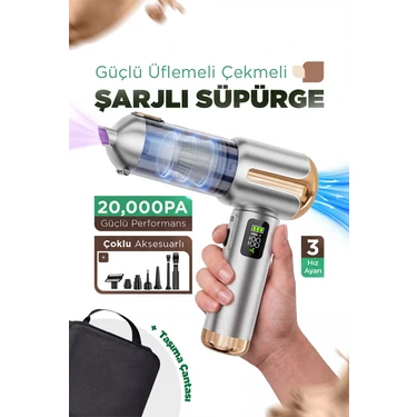 Ensiga Çantalı LCD Ekran Göstergeli 20.000PA Kablosuz Dikey Süpürge Güçlü Üfleme Çekme Şarjlı