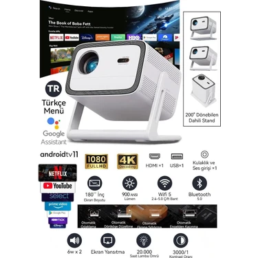 Wanbo Vali 1 Projeksiyon cihazı | 900 Ansı Lümen, Android Tv, Dahili