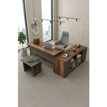 Yurudesign Vario ABF Ofis Büro Masa Takımı Barok-Antrasit Ahşap Malzeme 140 cm Genişlik